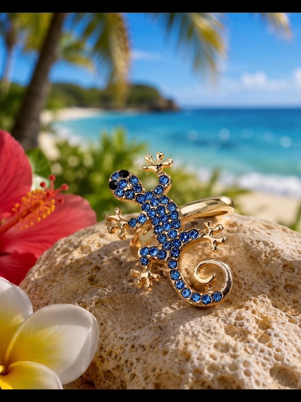 BETSEY JOHNSON RHINESTONE GECKO RING